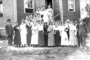 Teachers in training at Sharbot Lake Normal School circa 1915- Daisy (Margaret) Hayes is in the black dress front row, far left. Photo courtesy Daniel Hayes